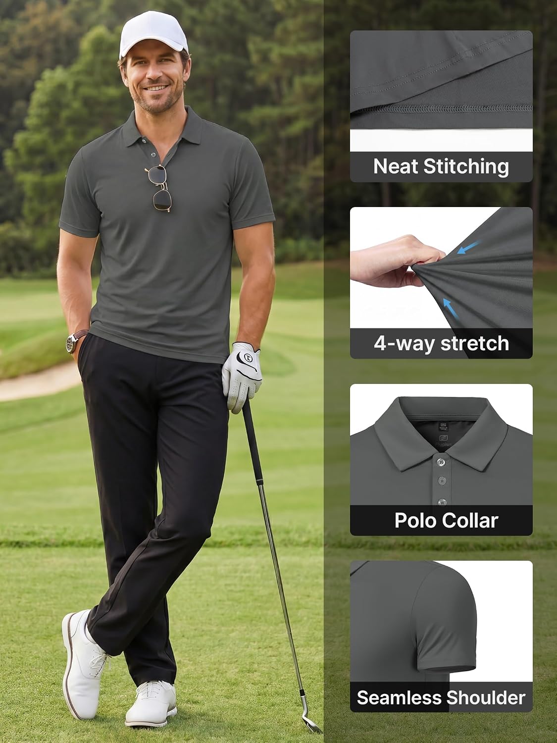 Men's Golf Polo Shirt Quick Dry Moisture Wicking Breathable Sports Polo UPF 50+ Sun Protection Cooling Short Sleeve Shirt