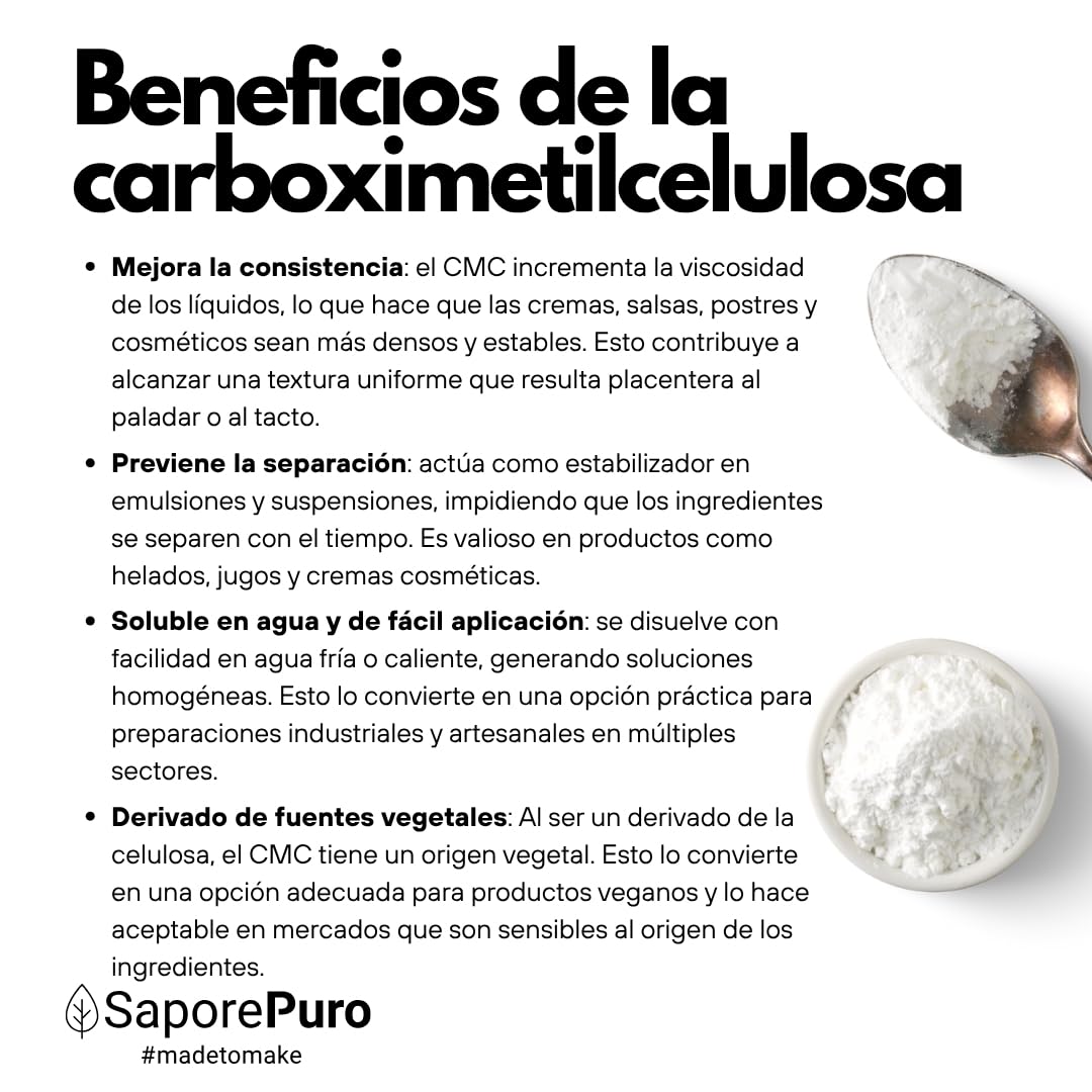 Saporepuro CMC 1 kg - ideal para helados, geles, decoraciones y pastas - Excelente agente gelificante y estabilizante