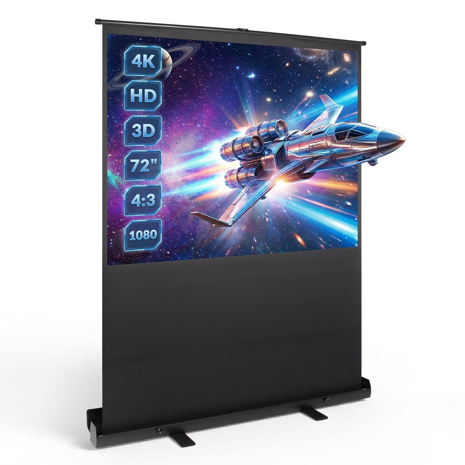 Todeco Pantalla de proyección en Suelo 72 Pulgadas, Plegable Portátil, Manual Plegable, con Soporte, para Patio, el hogar, Teatro Exterior, 146 x 109 cm, Formatos 4:3, HD 4K 3D