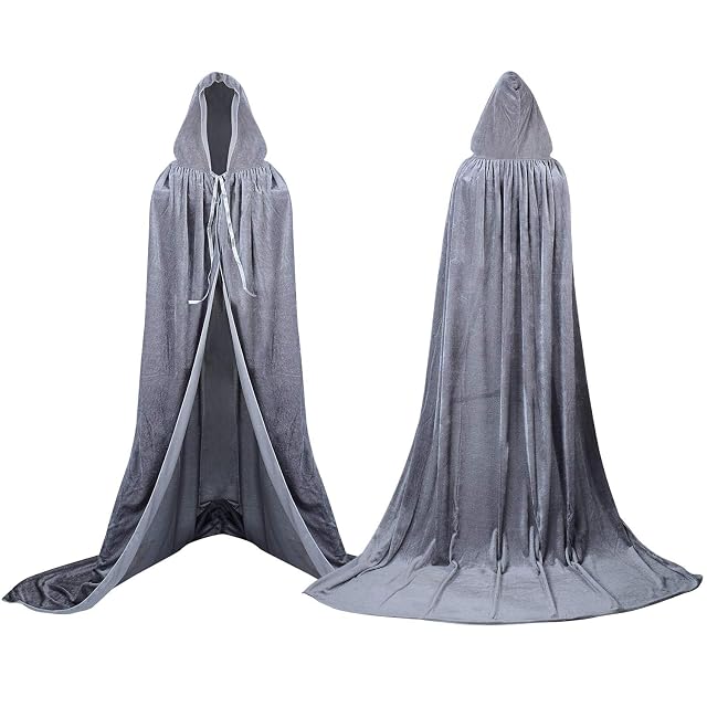 Proumhang Largo Capa con Capucha Terciopelo Disfraz de Halloween para Mujeres Hombres Halloween Carnaval Navidad Fiesta Disfraces Gris