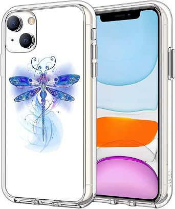 Clear Case for iPhone 13, Psychedelic Blue Dragonfly iPhone Case Shockproof Slim Fit Protection Case