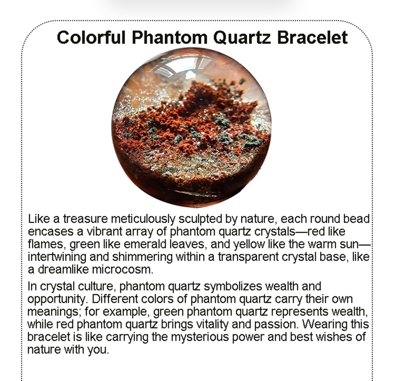 Armband aus Naturkristallen | Phantomquarz-Armband der Vier Jahreszeiten | Handgefertigte Energiequarz-Perle | Vintage-Schmuck für Damen und Herren,7~8mm