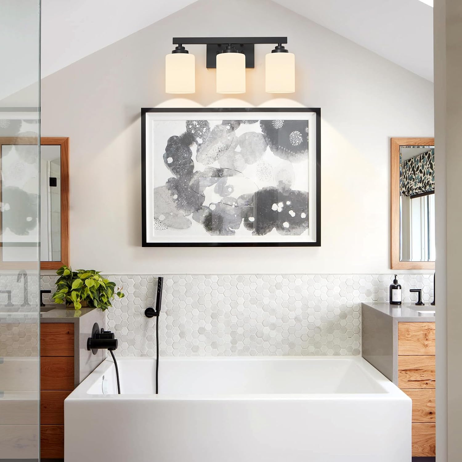 Bathroom Light Fixtures Over Mirror,3-Light Matte Black Wall Sconce Vanity Lights with Milk White Frosted Glass Shades for Bathroom,Vanity Lighting Fixtures for Bath