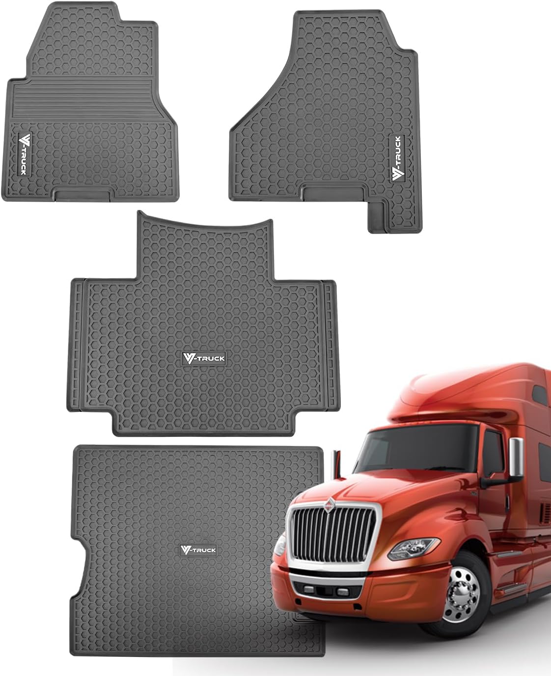 Rubber Floor Mat Set Compatible with International LT 625 (2017–Present) – Heavy-Duty All-Weather Cab Floor Mats, Non-Slip, Easy to Clean, Full Interior Protection