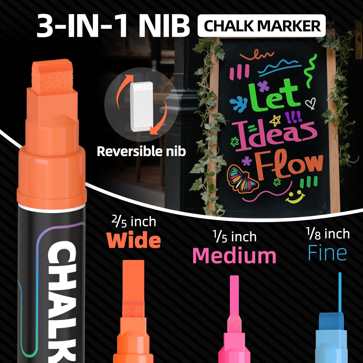 WUO Window Chalk Markers,12 Colors Car Markers,10mm 3-In-1 Jumbo Wide Nib, Dust-Free & Non-Toxic - Erasable Blackboards Marker For Rock Painting, Poster, Stone, Ceramic, Glass - Image 3