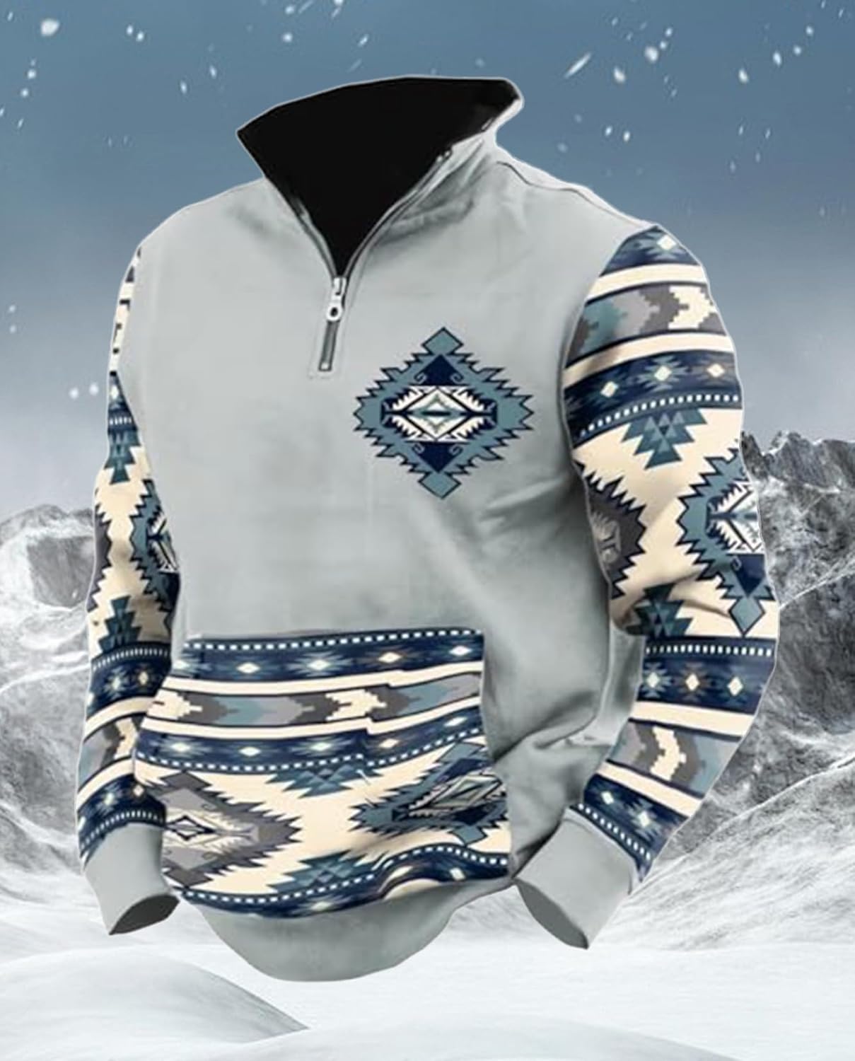 Western Sweatshirts for Men Aztec Cowboy Vintage Graphic Fleece Hoodie Mens Quarter Zip Pullover Country Jacket - Image 2