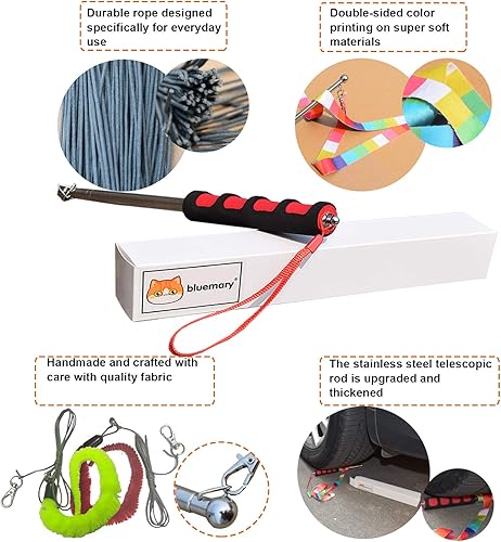 Miniatura 3 de Bluemary 2 juguetes de varita para gatos y 4 juguetes de cuerda de plumas de arco iris, juego interactivo atractivo para gatitos y gatos de