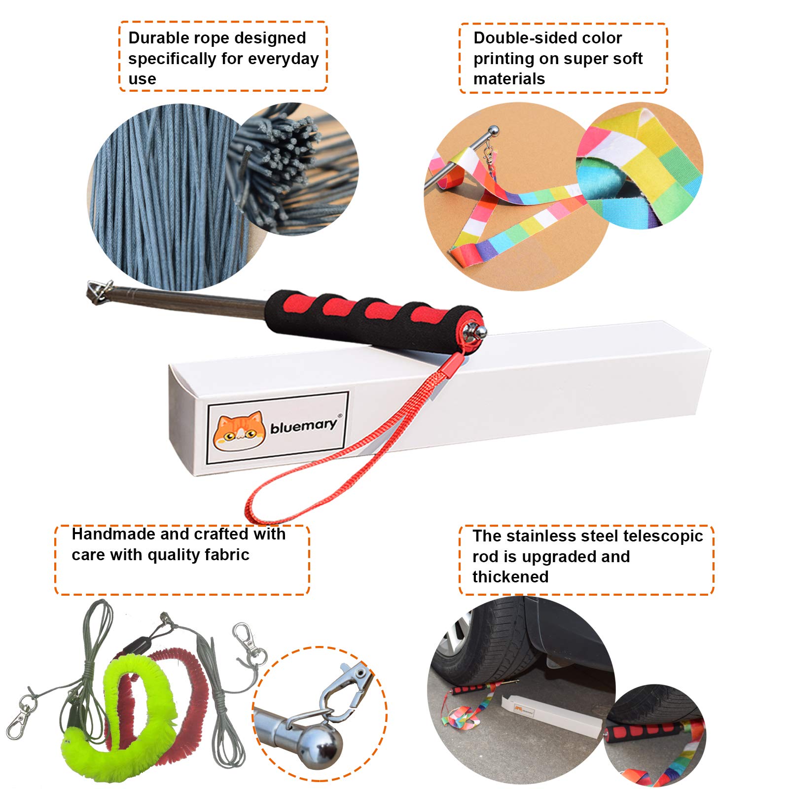 Bluemary Lot de 6 jouets interactifs pour chat en acier inoxydable avec plumes et poignées rembourrées, jouet d'exercice pour chatons