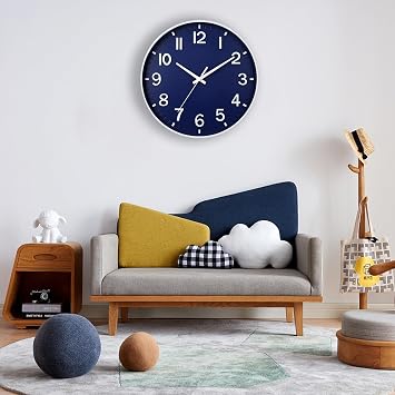 HZDHCLH Wall Clock 8 Inch Silent Non Ticking Quartz Modern Decorative Clock | for Office Classroom Home Living Room Bedroom(navy blue)