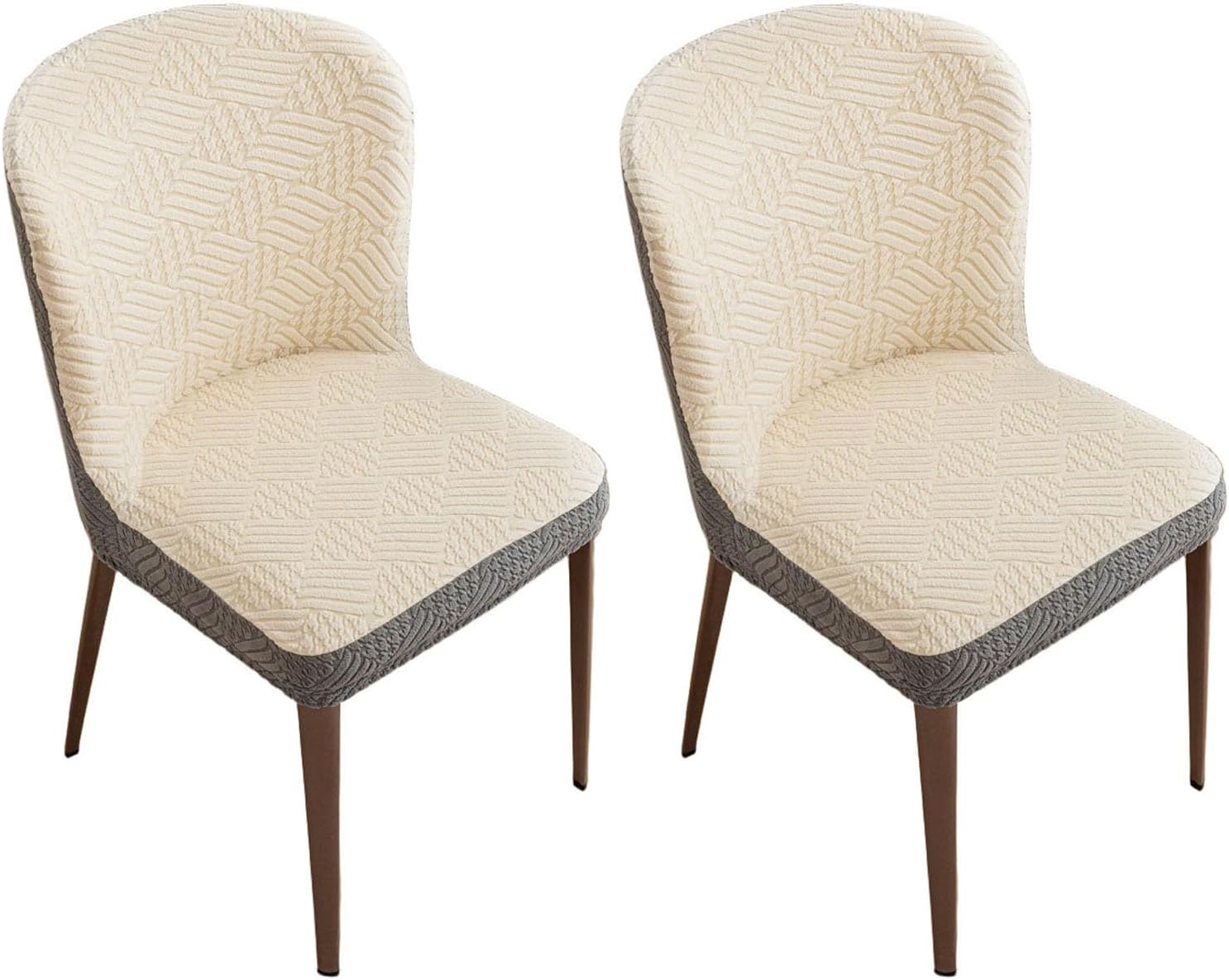 Curved Back Chair Covers Mid Century Modern Chair Slipcovers Jacquard Cushion Shell Chair Cover Protector for Kitchen Living Room,Beige,2pcs