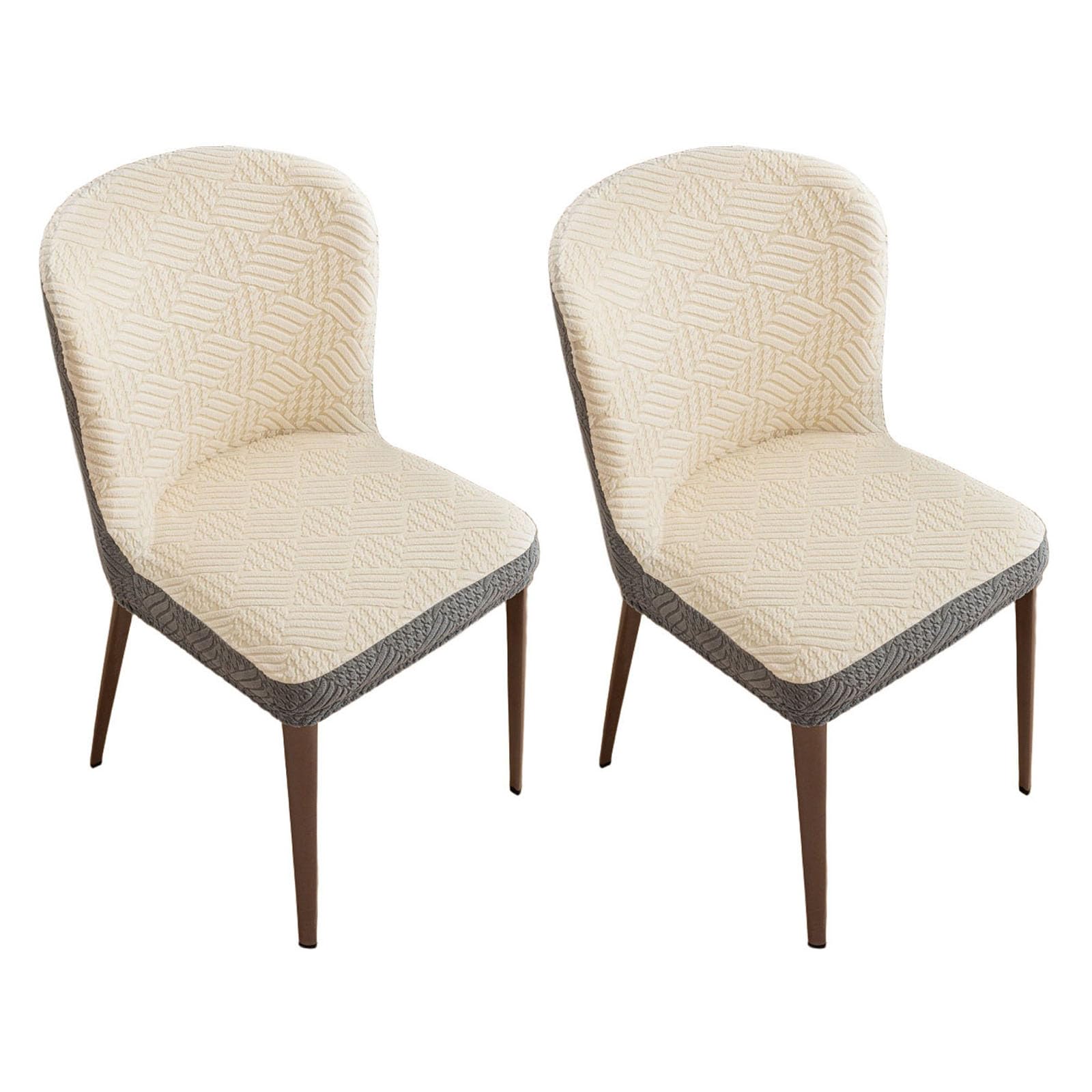 Housse de chaise dossier incurvé en jacquard premium beige 2pcs