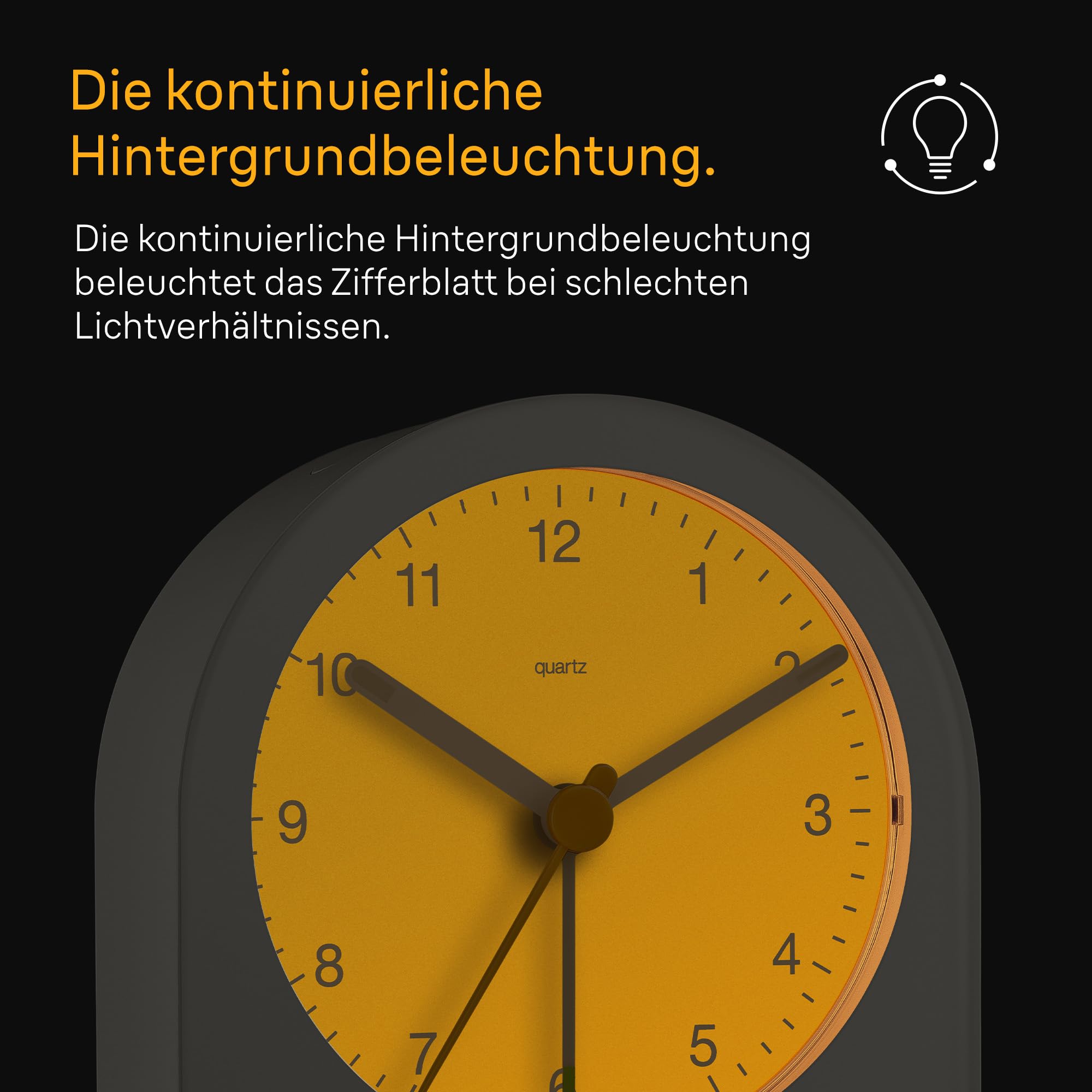 Braun Klassischer analoger Wecker mit Schlummerfunktion und kontinuierlicher Hintergrundbeleuchtung, leisem Quarzwerk, anschwellendem Alarm-Piepton in Grau, Modell BC22G.