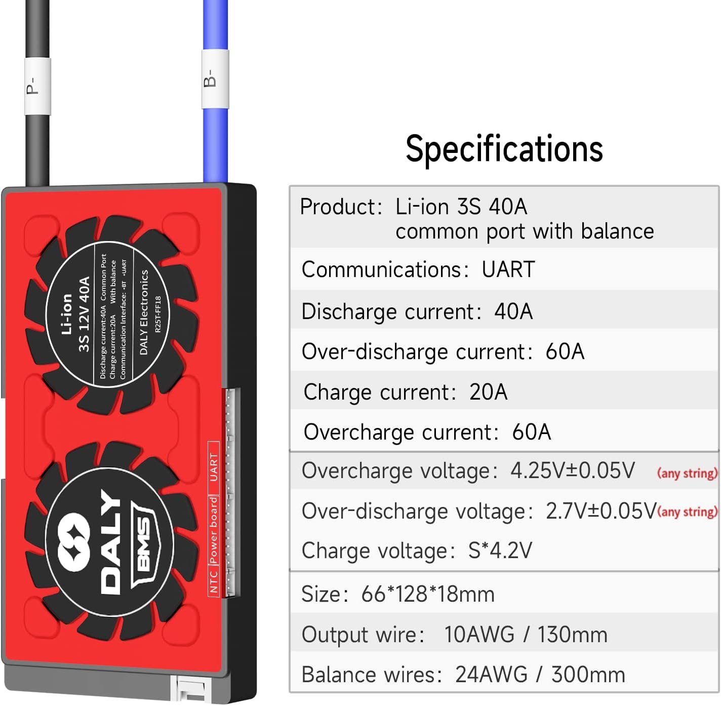 DALY Smart BMS Li-ion 3S 12V 40A with Bluetooth BMS Real-Time Monitoring for Rated 3.7V Lithium Battery Pack Power Wheels Motors(Smart BMS,40A)