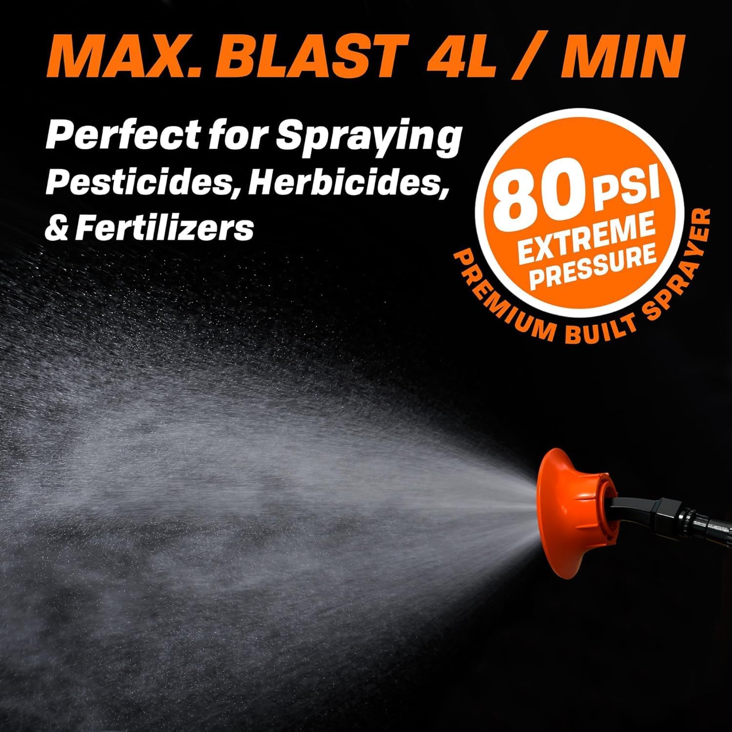 4.2 Gallon Battery-Powered Backpack Sprayer - 6 Nozzles, 80 PSI Max Pressure, Extended Battery Life, Wide Mouth Design, High-Pressure Hose, Adjustable Pressure Control