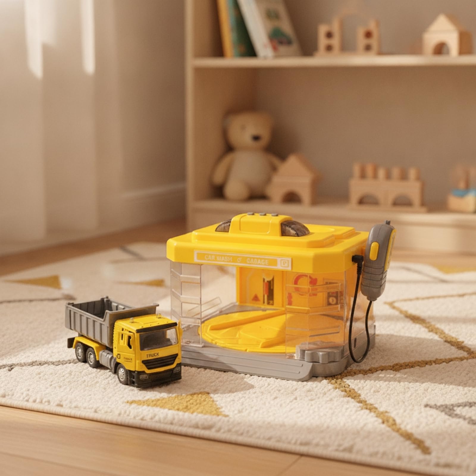 MagiDeal Autolavaggio Giocattolo per Bambini Playset Officina Veicolo in Lega Auto Camion Lavaggio Realistico con Nebbia Luci, Stazione Di Ingegneria Con Dumper