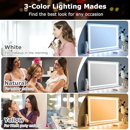 Miniatura 2 de Espejo de tocador de maquillaje con luces, 22.8 x 18.1 pulgadas, espejo grande con luz LED con aumento de 10 veces y puerto de carga USB, toque