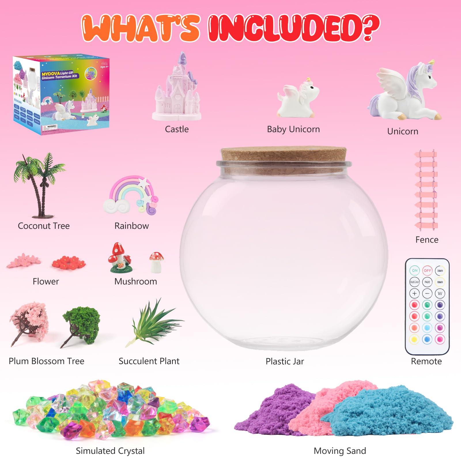 MYDOVA Unicorn Gifts for Girls DIY Unicorn Terrarium Craft Set including Timing Remote Control and Coloured Lights - Image 3