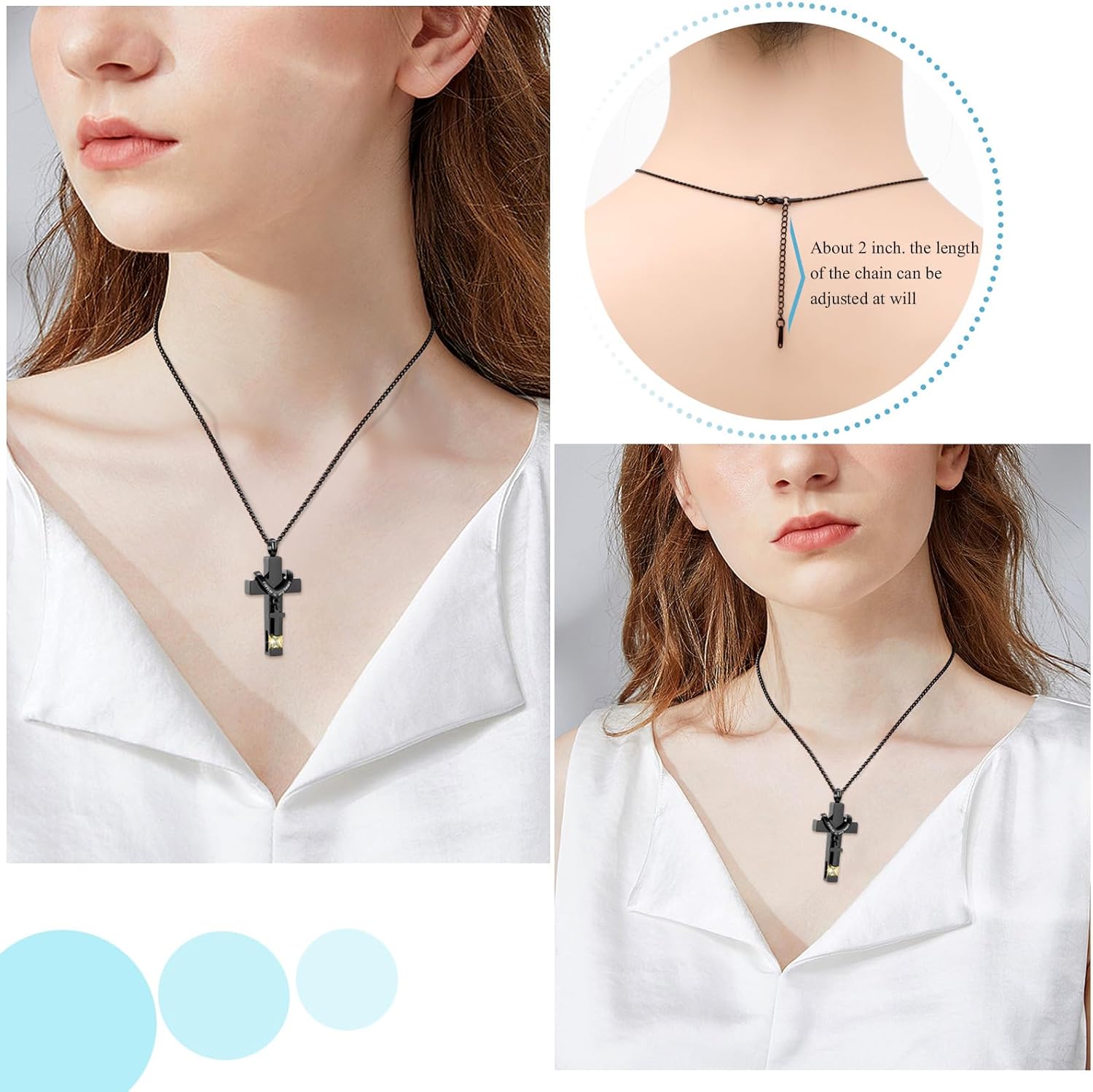 Oinsi Black Cross Urn Necklace For Ashes Of Loved Ones With Birthstone Always In My Heart Cremation Jewelry Keepsake Pendant Women Men - Image 6