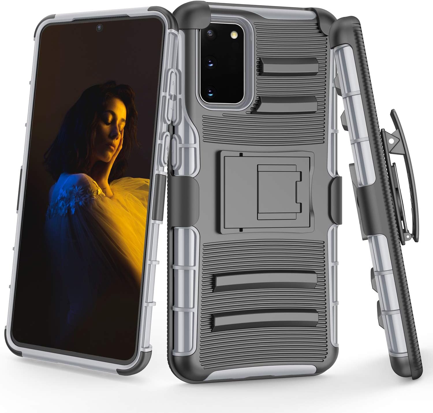 TILL for Galaxy S20 / S20 5G Case, TILL [Knight Armor] Heavy Duty Full-Body Rugged Holster Resilient Armor Case [Belt Swivel Clip][Kickstand] Combo Cover Shell for Samsung Galaxy S20 [Gray]