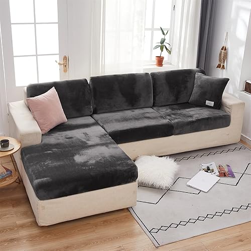 Miniatura 25 de MIFXIN Funda elástica de terciopelo para sofá, funda de cojín universal, resistente al desgaste, forma de L, funda para respaldo de sofá seccional,