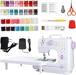 Sewing Machine for Beginners with Extension Table, Mini Electric Portable Sewing Machine with 12 Stitches LED Light and Accessories Kit for Clothes, Pillowcases