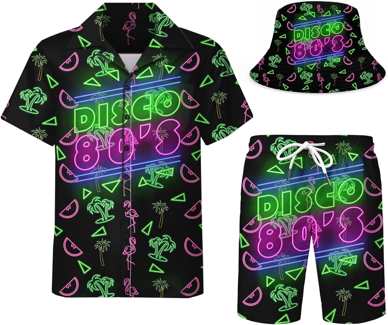 Mens Hawaiian Shirts and Shorts Set Funny Hawaiian Shirts for Men Beach Outfits Sets with Bucket Hats