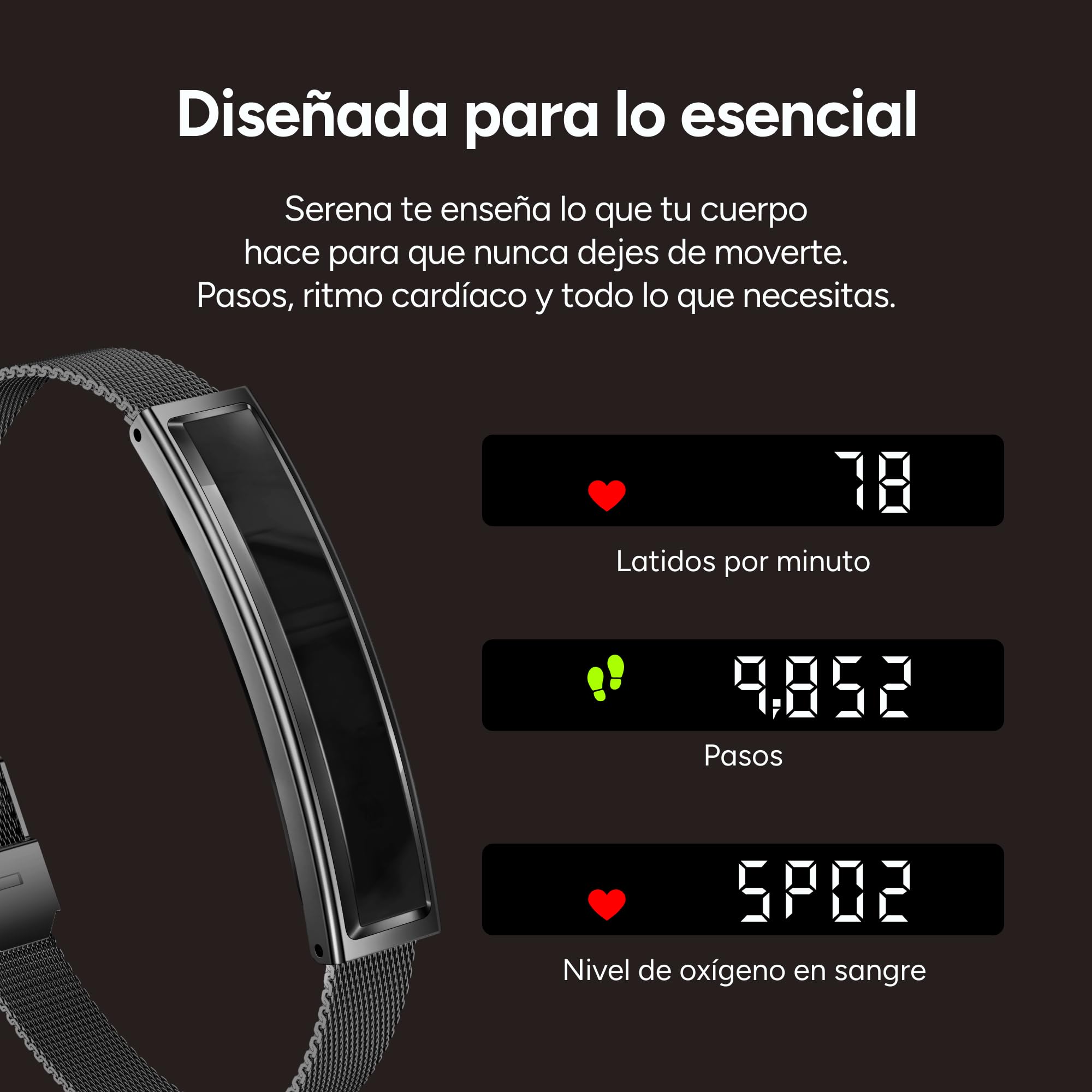 KSIX Serena Smartband Mujer con Pantalla, Pulsera Inteligente con Monitor de Actividad y sueño, App sin suscripción, 100 Modos Deporte, batería 7 días, 5 ATM, 2 Correas Silicona y metálica