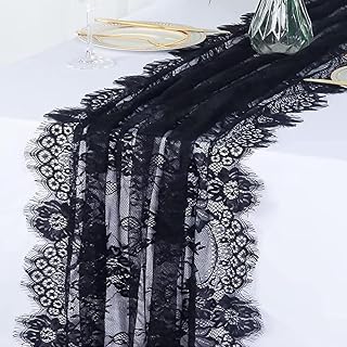 レーステーブルランナー 14 x 120インチ ホワイト 素朴なレース ファブリック テーブルランナー ローズ刺繍 花柄 ウェディング ブライダル ヴィンテージ ボーホー テーブルランナー 感謝祭 クリスマスパーティー装飾 8個パック