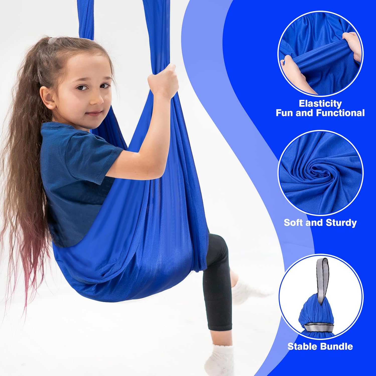Sensory Swing for Special Needs Kids with 360° Swivel Hanger, Therapy Hammock for Autism, ADHD, Sensory Needs, Indoor Adjustable, Hardware Included