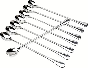 Long-handled ice tea spoon, cocktail stir spoons, stainless steel coffee spoons, ice cream scoop Set of 8 (9 IN)