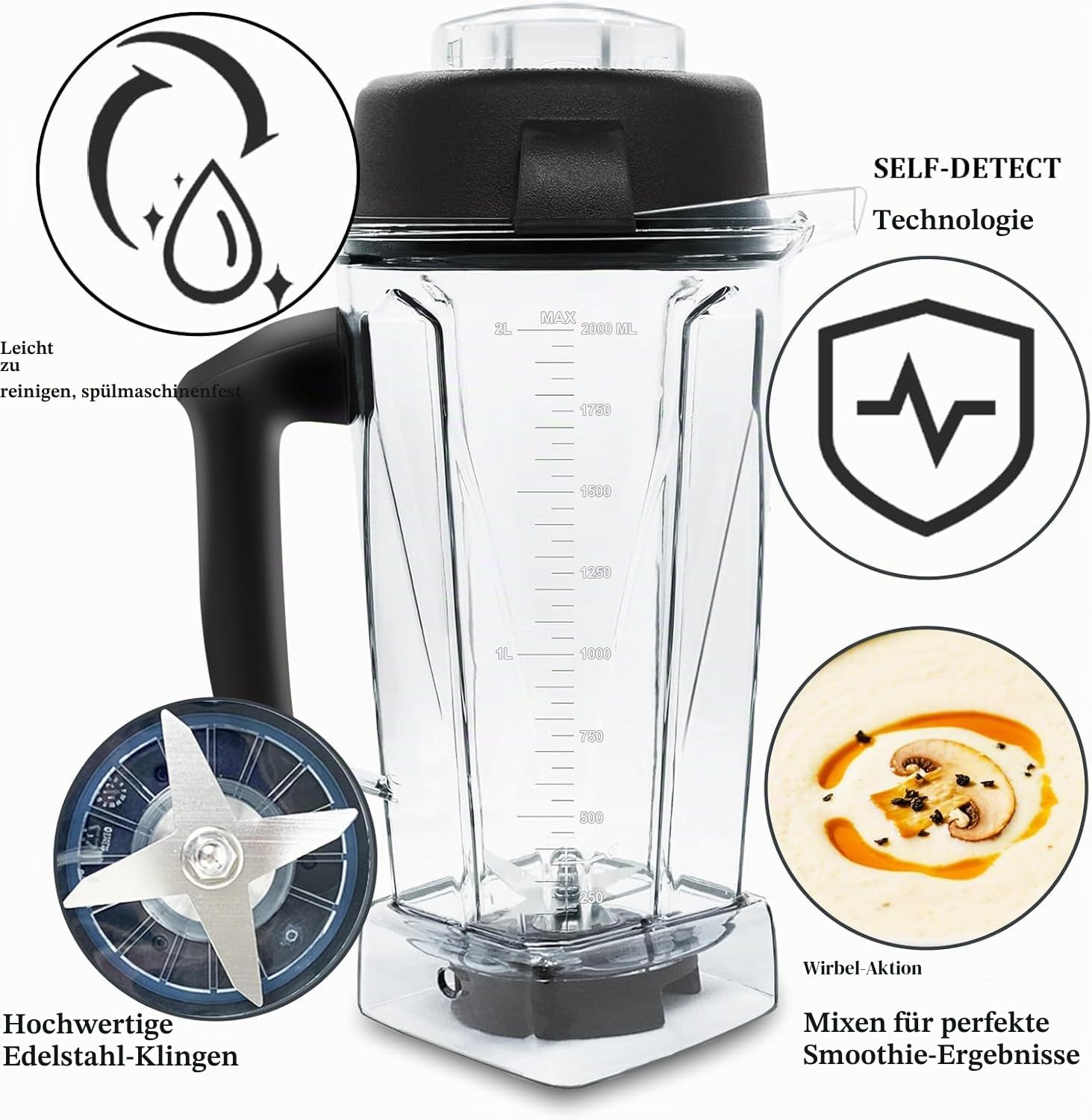 Aufgerüstet für Vitamix Mixer-Krug mit 1,8 l Fassungsvermögen, Ersatz für Vitamix 5200, 5000, 5300, 6300, VM0101, VM0103, VM0197 Classic/Explorian/Commercial Series etc