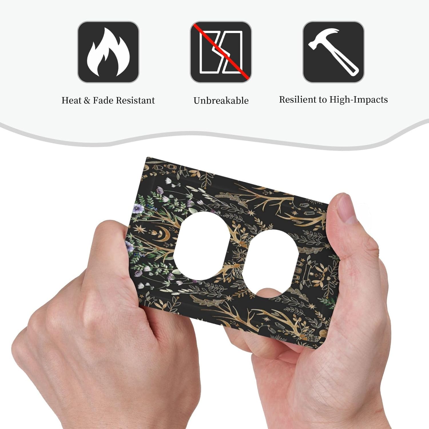 Botanical Morris Floral Midnight Black 1 Gang Outlet Plate Decorative Single Duplex Wall Plate Covers Unique Electrical Receptacle Light Switch Cover Art Faceplate Switchplate for Bathroom Living Room