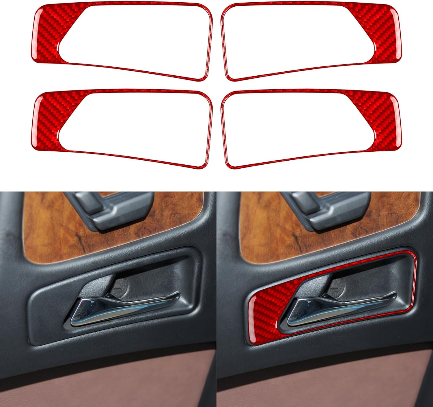 Real Carbon Fiber Compatible with Mercedes-Benz W463 G550 G63 AMG 2014-2018 2015 2016 2017 Accessories Inner Door Handle Frame Cover Interior Trim Sticker Decal 4PCs Red