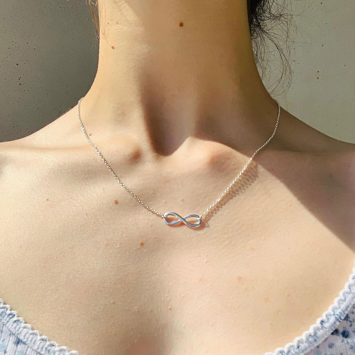 Silver Necklace for Women, 14K White Gold Plated Dainty Infinity Bead Star of David Starfish Sun Hummingbird Butterfly Flower Palm Tree Plane Sunflower Pendant Necklaces Simple Jewelry - Image 2