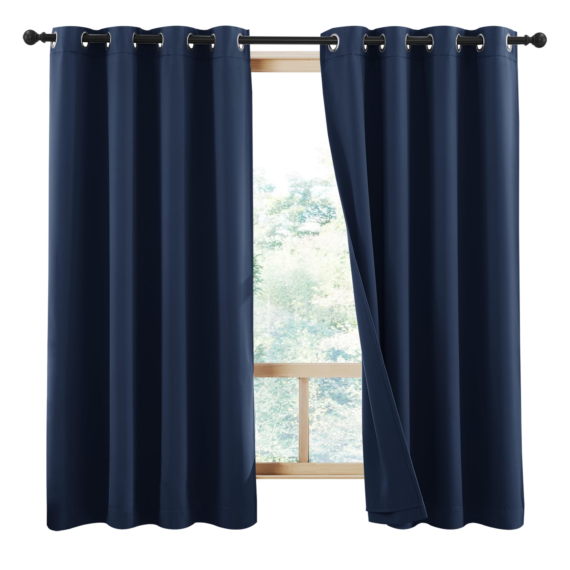 Rideaux 100% occultants bleu marine NICETOWN lot de 2 panneaux isolants de 132cm pour la chambre