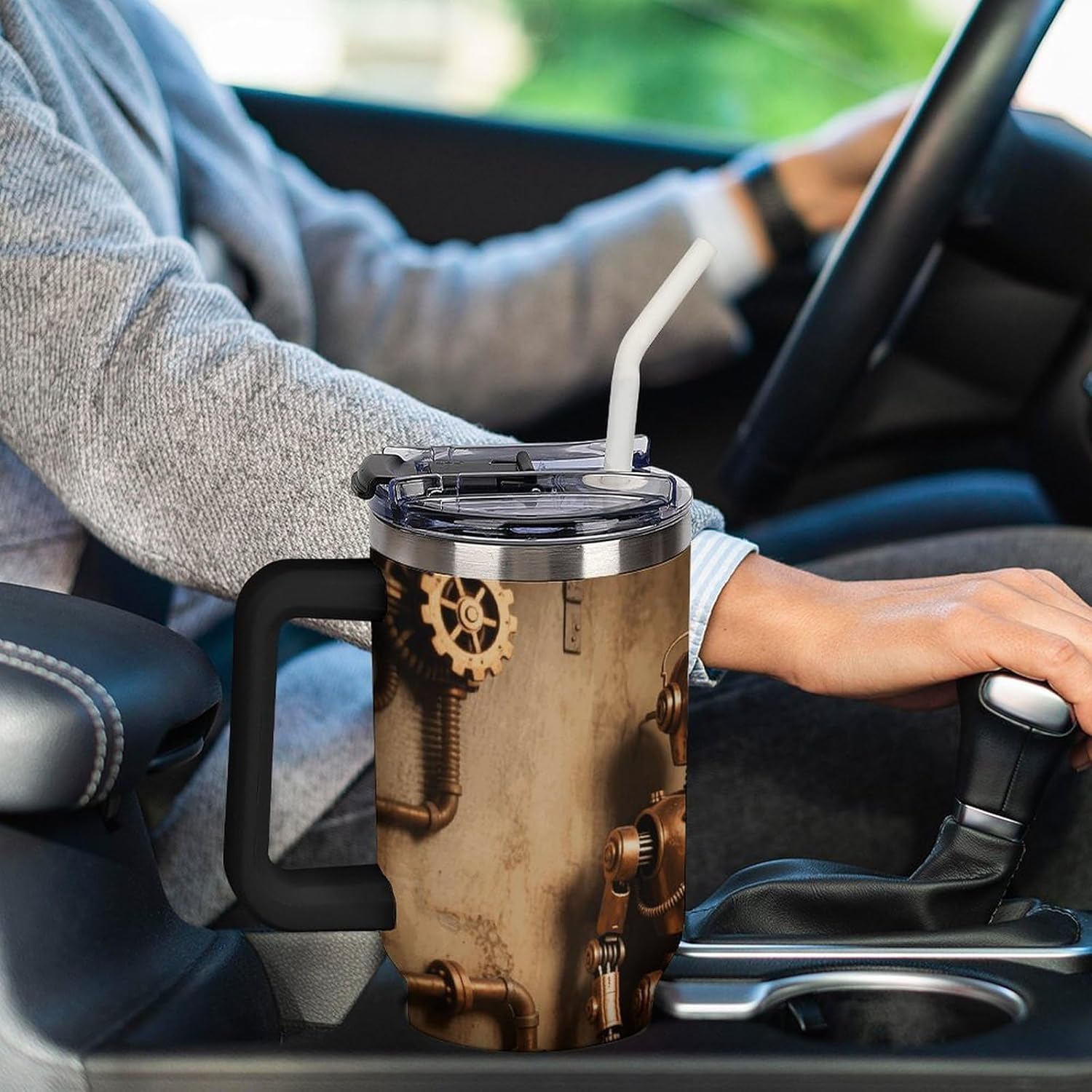 40 Oz Tumbler with Straw And Lid Robot in The Corner Insulated Travel Coffee Mug Stainless Steel Water Bottle Vacuum Insulated Tumblers for Sport Work Car Travel Weekends