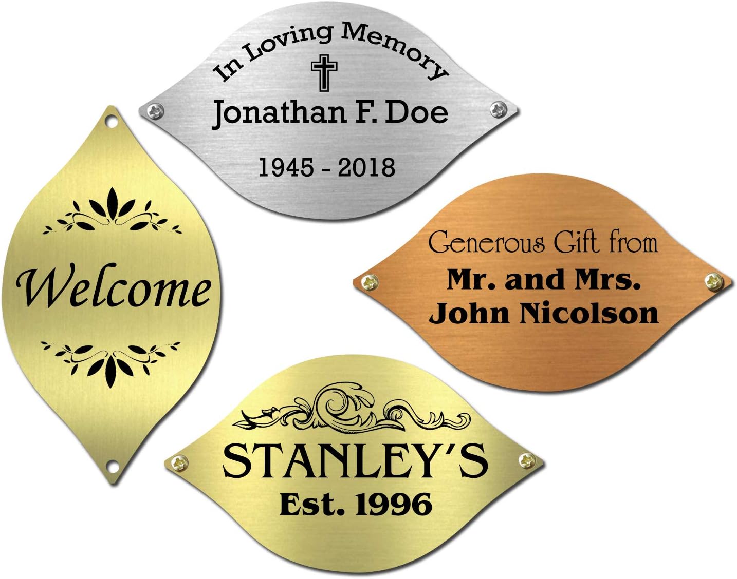 Tree of Life Nameplate Leaves, Donor Recognition Walls, Perpetual Plaque, Fundraiser, Personalized Custom Engraved Label Art Tag for Frames, Made to Order, Made in USA, 1-7/8" x 3-1/4" (Satin Brass)