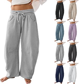 Women Barrel Sweatpants Drawstring Casual Cotton Baggy Sweatpant with Pocket Y2K Wide Leg Sweatpants Lounge Pants