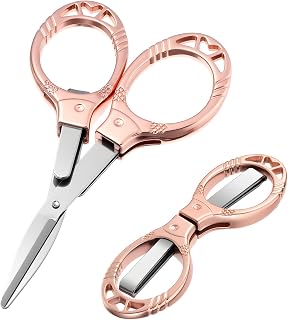 2 Piece Stainless Steel Portable Mini Small Traveling Scissors, Foldable Travel Mini Folding Scissor, Portable Travel Scissors, Safety Pocket Badge Small Scissor for Home Office