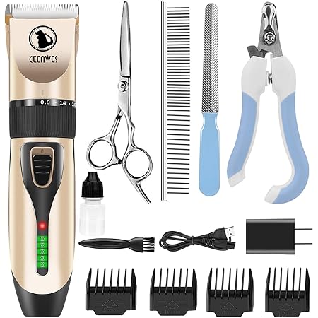 LCD Display Cordless Pet Grooming Clippers Professional Pet Hair Clippers Detachable Blade with 4 Comb Guides for Small Medium & Large Dogs Horse Cats and Other House Animals Pet Grooming Kit