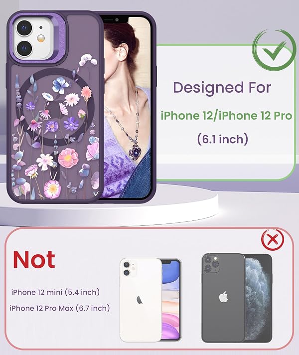 Dretal for iPhone 12 Case,iPhone 12 Pro Case Floral, with Screen Protector, Camera Stand,Military-Grade Protection,Translucent Matte Magnetic Shockproof Flower Pattern Case for Women Girls - Colorful by Dretal - Image 3
