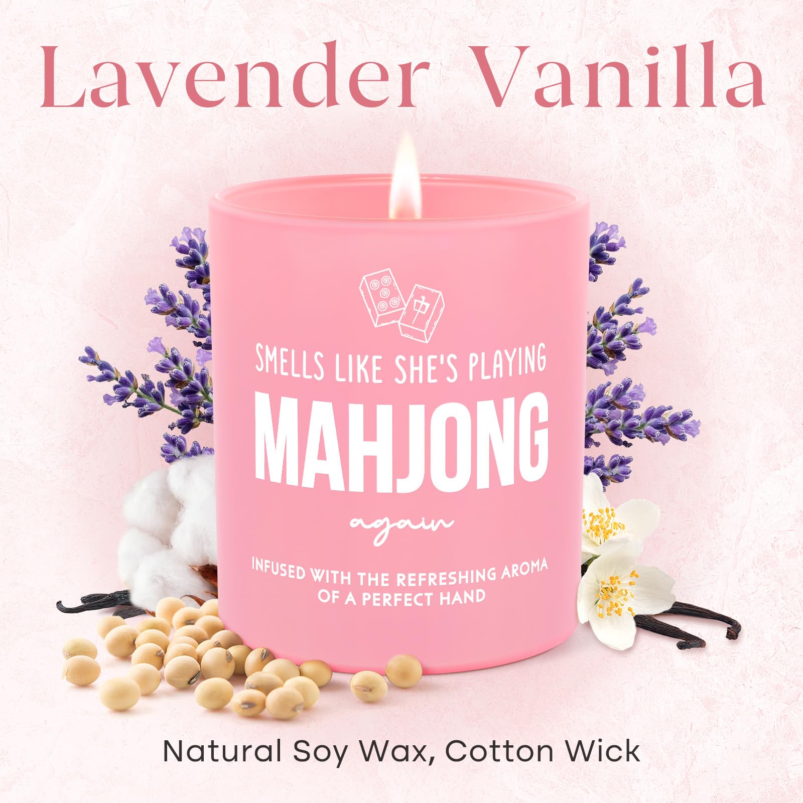 Mahjong Gifts for Women, Funny Mah Jongg Accessories, Gifts for Mahjong Lovers, Game Night Mother's Day Christmas Birthday for Mom Friend - Handmade Relaxing Lavender Scented Candle 10oz