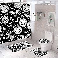 Vista 19 de 4PCS Halloween Shower Curtain Sets with Rugs, Bloody Handprint Shower Curtain, Waterproof Fabric White Shower Curtain, Gothic Spooky Scary Bloody