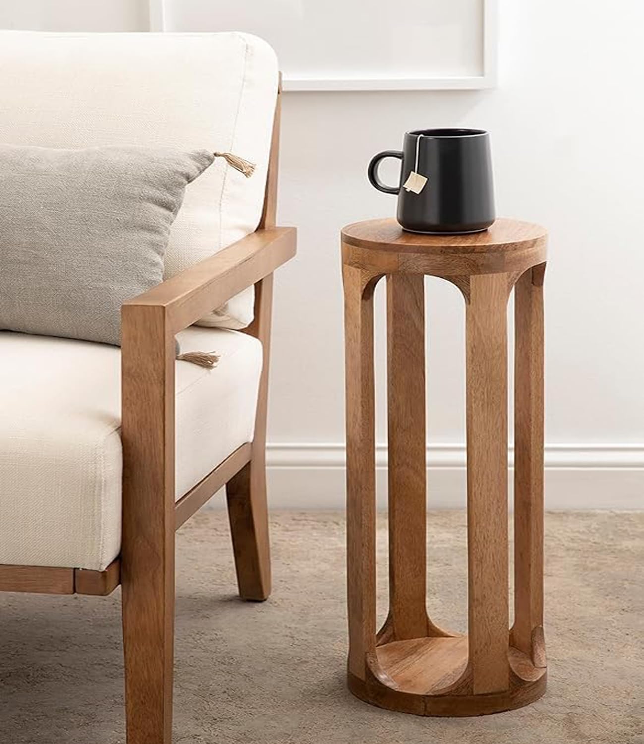Wooden Round Shaped Drink Table Cup Stand Table for Living Room Bed Room End Table Coffee Pedestal Desgin 8 x 8 x 23 Color (Natural)-image-45
