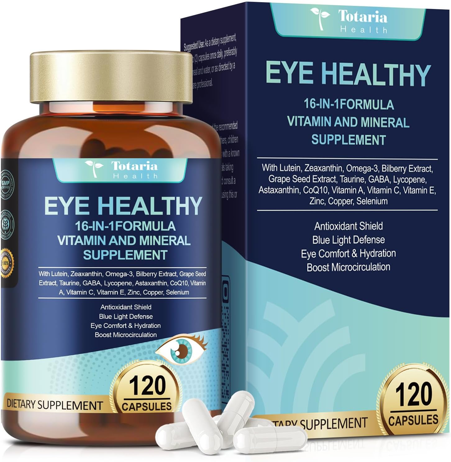 Eye Vitamins Lutein and Zeaxanthin for Adults, AREDS 2 Eye Vitamin and Mineral, Omega-3, Bilberry Extract – Carotenoid Blend, Support Eye Health, Strain, Comfort & Hydration (120 Capsules)