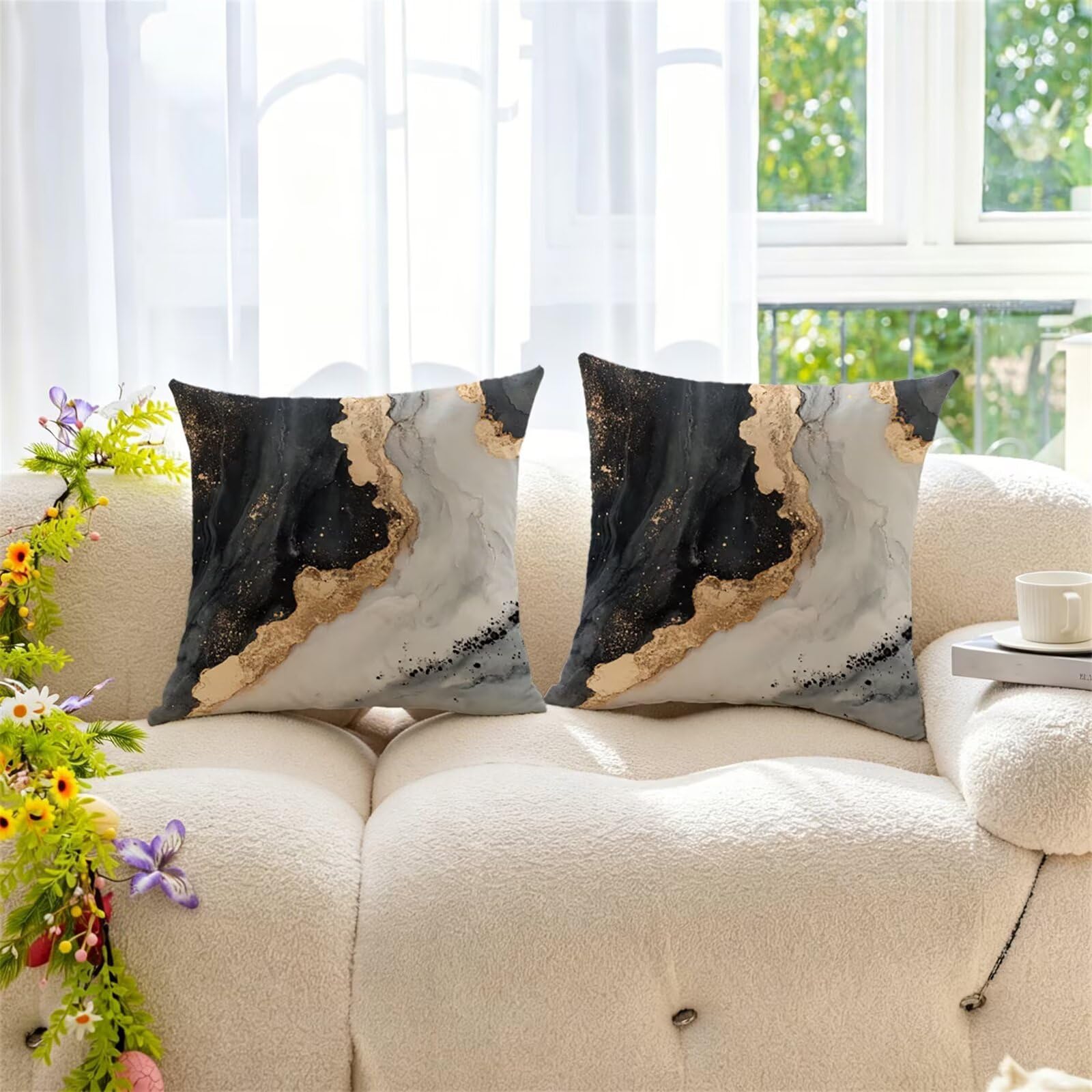 Federe Cuscini Divano 65x65 cm Grigio Cuscino Divano Velluto Decorativo Set da 2, con Cerniera Oro Cuscini da Esterno Impermeabili Federa Cuscino per Divani Camera de Letto Soggiorno Auto dj-671