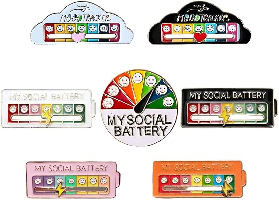 My Social Battery Pin, 7 Pcs Mood Emotional Creative Badge 7 Days a Week Funny Enamel Lapel Bags Backpacks Hats Jewelry