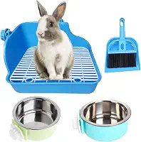 kathson Caixa de areia de coelho, bandeja de areia de canto de coelho, vaso sanitário para animais de estimação, caixa de cama com gaiola suspensa destacável para animais de estimação coelho coelho