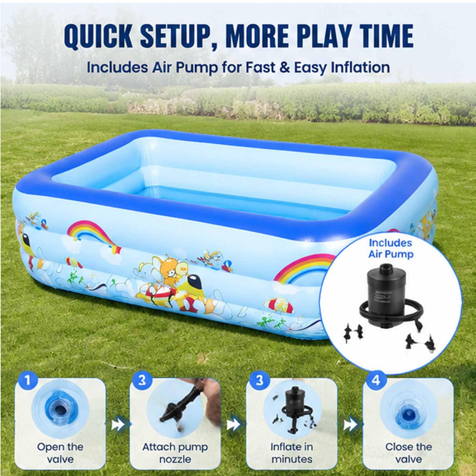 Grande piscina gonfiabile per adulti, 210x135x56 cm, piscina gonfiabile | Piscina Gonfiabile in PVC con Pompa, Sovradimensionata, Rinforzata e Resistente, per Esterno, Giardino, Cortile, Spiaggia