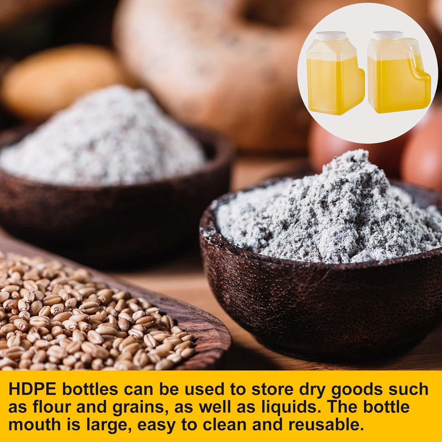 Suzile 4 Pcs 1.25 Gallon White HDPE Plastic Gallon Jar with Handle and Airtight Lid Square Empty Storage Containers and Jugs Wide Mouth Jugs for Home Restaurant Residential Commercial Use